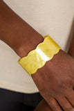 Retro Ruffle - Yellow Acrylic Cuff Bracelet