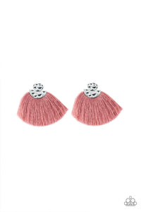 Make Some PLUME - Pink - Blue Threads Flares Out Silver Half Moon Post Earrings