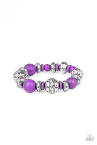 Majestic Masonry - Purple - Brown and Silver Beads Stretchy Bracelet