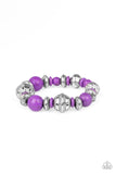 Majestic Masonry - Purple - Brown and Silver Beads Stretchy Bracelet