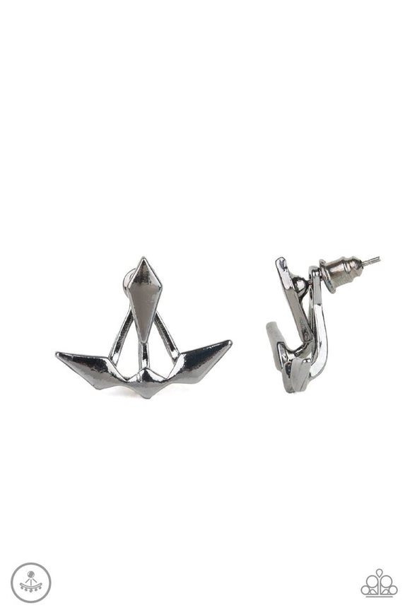 Metal Origami - Black/Gunmetal Kite Shaped Double-Sided Post Earrings