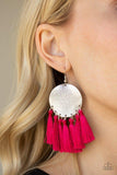 Tassel Tribute - Pink - Orange Tassel Silver Disc Iridescent Metallic Shimmer Fishhook Earrings