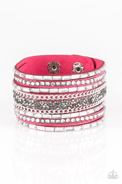 Rhinestone Rumble - Pink - White - Red - Blue Suede Rhinestones Snap Wrap Bracelet