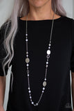 Serenely Springtime - Black and Silver Beads Silver Discs Long Necklace