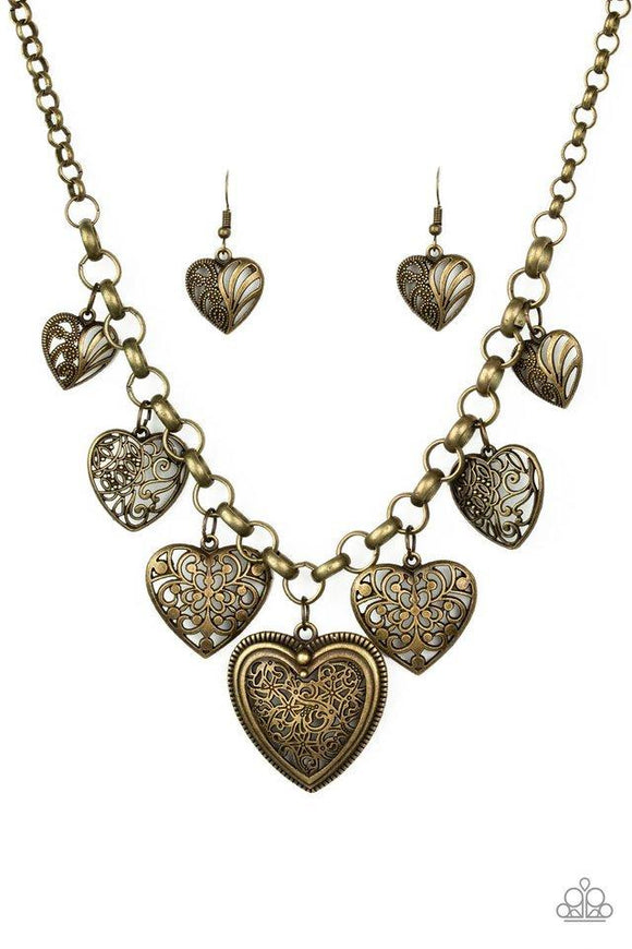 Love Lockets - Brass Hearts Short Necklace