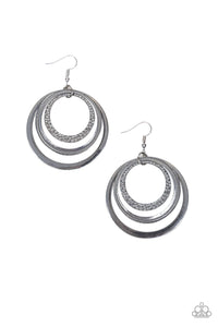 Tempting Texture - Black/Gunmetal Smooth and Textured Hoops Trickle Fishhook Earrings