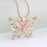 Butterfly Necklace - Rose Gold Butterfly Opal Moonstone White Rhinestones Other Brand Long Necklace