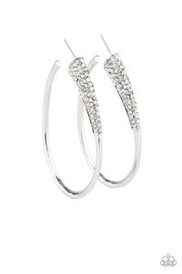 Winter Ice - White Glittery Rhinestones Encrusted Dipped Hoop Earrings LOP