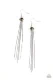 Always In Motion - Silver Snake-Like Chains Smoky Rhinestone Fishhook Earrings