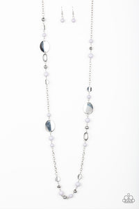 Serenely Springtime - Black and Silver Beads Silver Discs Long Necklace