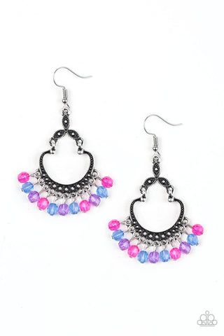 Babe Alert - Multicolored - White - Green - Black Beads Bottom of Silver Frame Fishhook Earrings