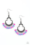 Babe Alert - Multicolored - White - Green - Black Beads Bottom of Silver Frame Fishhook Earrings