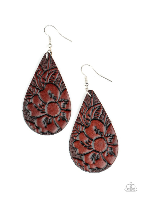 Beach Garden - Brown leather Fish Hook Earrings. EMP Exclusive