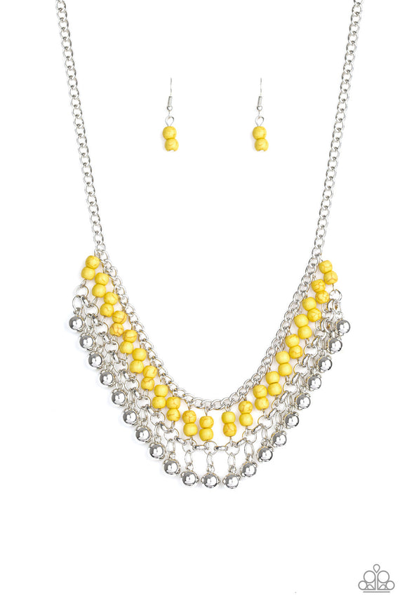 Beaded Bliss - Yellow Dainty Sunny Stone Beads Short Necklace