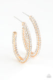 Big Winner - Gold Hoop White Rhinestones Encrusted Hoop Earrings