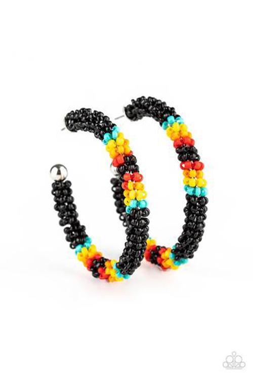 Bodaciously Beaded - Black Seed Bead Hoop Earrings