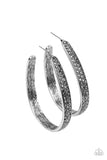 Bossy and Glossy - Silver Hoop Encrusted with Smoky Hematite Rhinestones Hoop Earrings