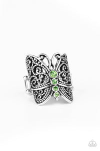 Butterfly Bling - Green Wide Band Ring