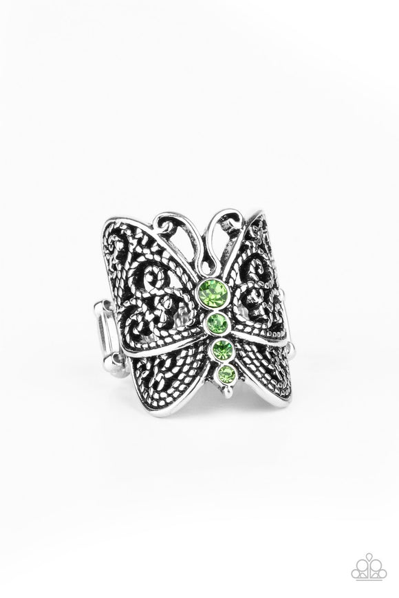 Butterfly Bling - Green Wide Band Ring