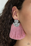 Make Some PLUME - Pink - Blue Threads Flares Out Silver Half Moon Post Earrings