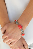 Cactus Country - Red Stones Floral Silver Frames Clasp Bracelet