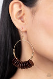 Caribbean cocktail - Milky Opalescent White Shell-Like Discs, Brown, and Silver/Grey Around a Hoop Fishhook Earrings