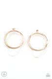 Clear The way - White, Gold Warped Acrylic with Over Sized Silver Hoop Double-Sided Post Earrings