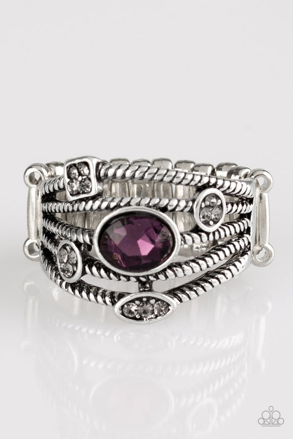 Cosmic Combo - Purple Oval Rhinestone Smoky Rhinestones Wide Band Ring