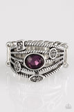 Cosmic Combo - Purple Oval Rhinestone Smoky Rhinestones Wide Band Ring