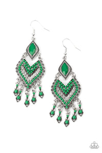 Dearly Debonair - Green - Red Dainty Seed Beads Heart shaped Frame Fishhook Earrings - Convention Release 2021