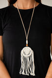 Desert Dreamscape - Brown/White and Pink/White Wooden Beads with Twine and Macrame Dreamcatcher Long Necklace