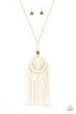 Desert Dreamscape - Brown/White and Pink/White Wooden Beads with Twine and Macrame Dreamcatcher Long Necklace