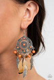 Desert Plains - Orange Feather Fish Hook Earrings