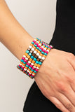 Dive Into Maldives - Multi/Pink Wooden Stretchy Bracelet