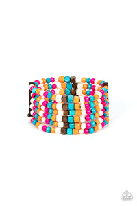 Dive Into Maldives - Multi/Pink Wooden Stretchy Bracelet