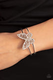 Butterfly Bella - White - Gold Rhinestones Airy Silver Butterfly Cuff Bracelet