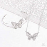 Butterfly Bella - White - Gold Rhinestones Airy Silver Butterfly Cuff Bracelet