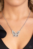 Baroque Butterfly - White Rhinestones Airy Butterfly Pendant Short Necklace