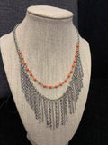 Fierce in Fringe - Orange Dainty Beads Silver Chains Fringe Short Necklace