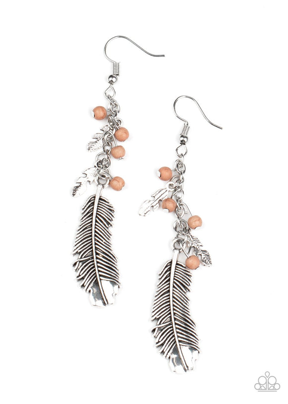 Find Your Flock - Brown Feather Fish Hook Earrings