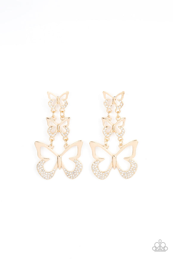 Flamboyant Flutter - Gold Butterflies Fishhook Earrings