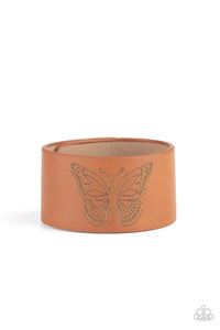 Flirty Flutter - Brown - Silver Butterfly Snap Wrap Bracelet