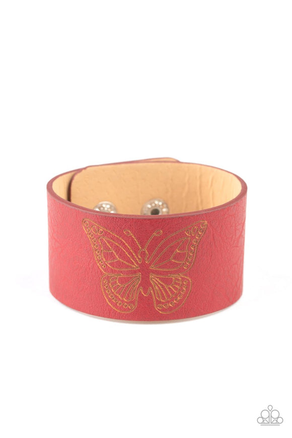 Flirty Flutter - Red Butterfly Snap Wrap Bracelet