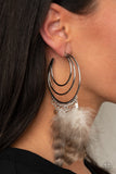 Freely Free Bird - Brown Feather Hoop Earrings