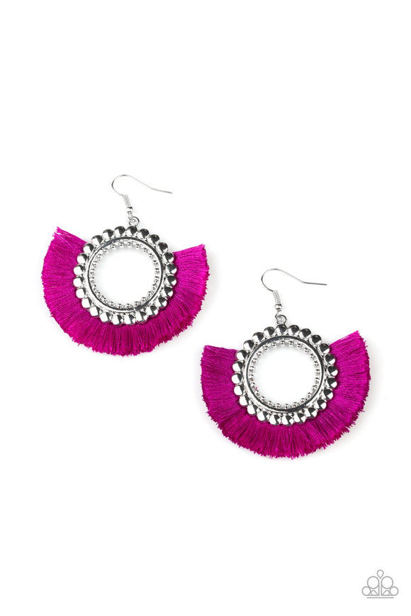 Fringe Fanatic - Neon Purple Fringe Fish Hook Earrings