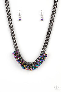 Galactic Knockout - Multi/Oil Spill/Gunmetal Short Necklace