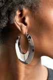 Going Oval-board - Black/Gunmetal - Silver Beveled Shaped Metallic Shimmer Hoop Earrings