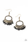 Happy Days - Brass - Silver Frame Black - White Crystal-Like Beads Fishhook Earrings