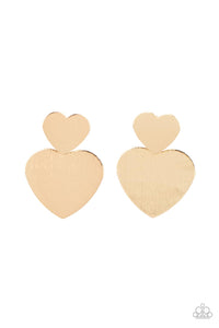 Heart-Racing Refinement - Gold/Silver Double heart Post Earrings