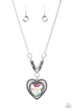 Heart Full of Fabulous - Multi - Pink Oversized Iridescent Heart Gem Inside Silver Heart Short Necklace